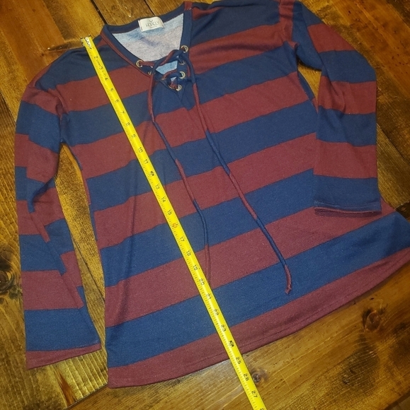 HOPELY Deep blue and red striped long sleeve top Small - Picture 4 of 8